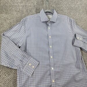 Charles Tyrwhitt Non-Iron Slim Fit Shirt Blue Grey Check 17/33 Mens Dress Shirt